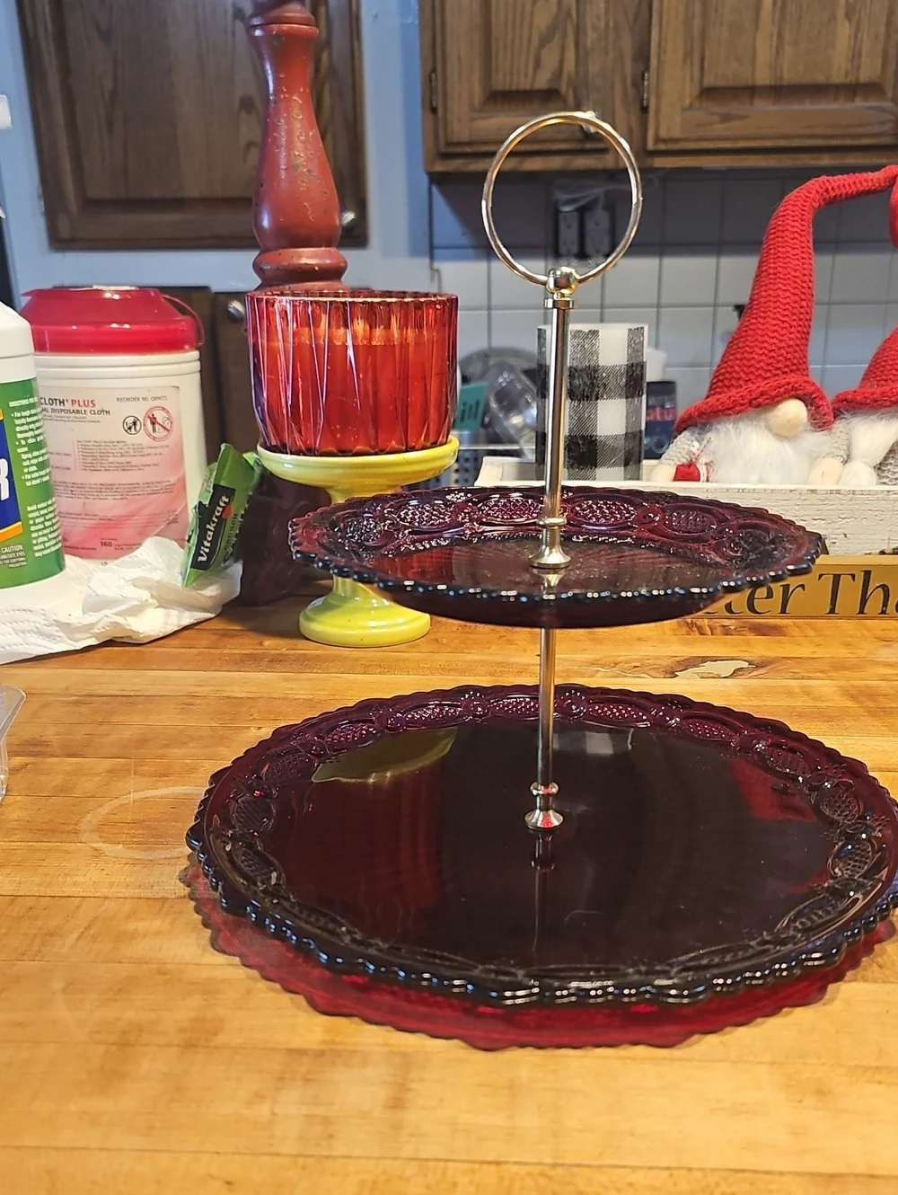Two-Tier Ruby Red  Dessert Stand Avon Cape Cod 1876 Collection
